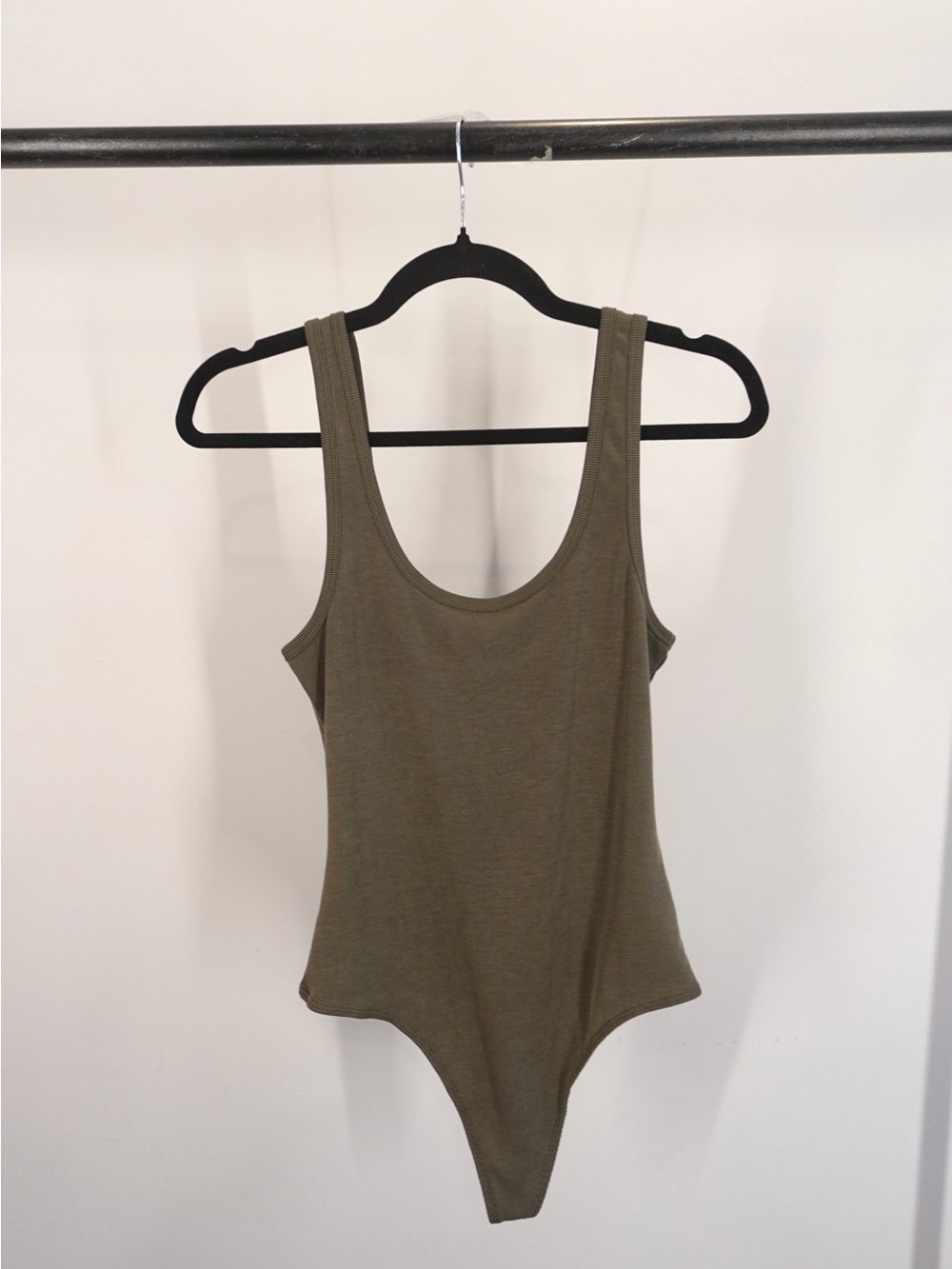 Olive Green Scoop Neck Ribbed Bodysuit